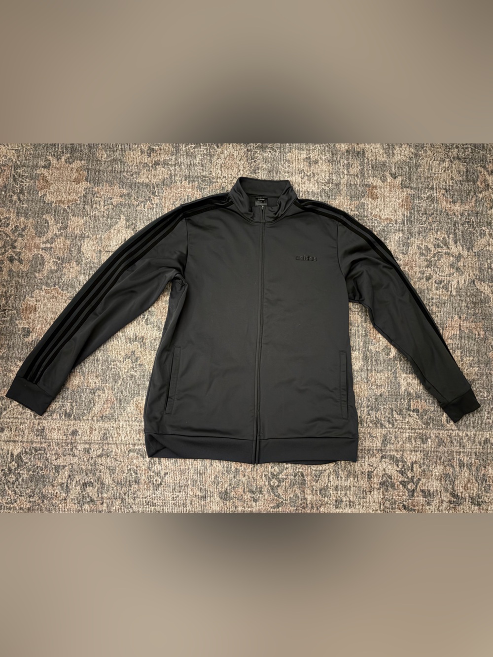 Adidas dark gray Men's Track jacket with black Three-Stripe Sleeves XL